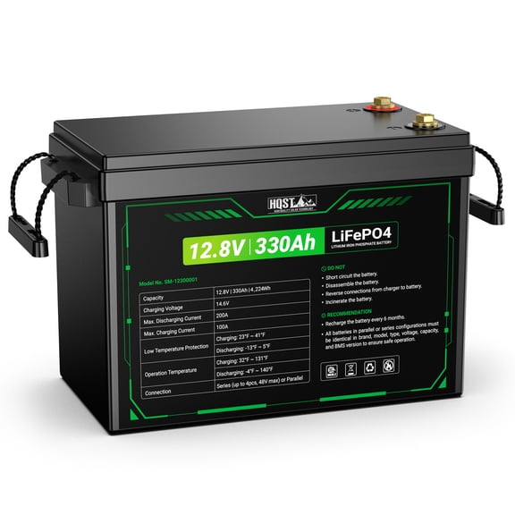 HQST 12V 300Ah (330Ah) Mini Size LiFePO4 Battery, Automotive-Grade Cells with 200A BMS, 4224Wh Energy, Perfect for RV, Trolling Motor, Boat, Solar Off-Grid, Home Emergency Backup