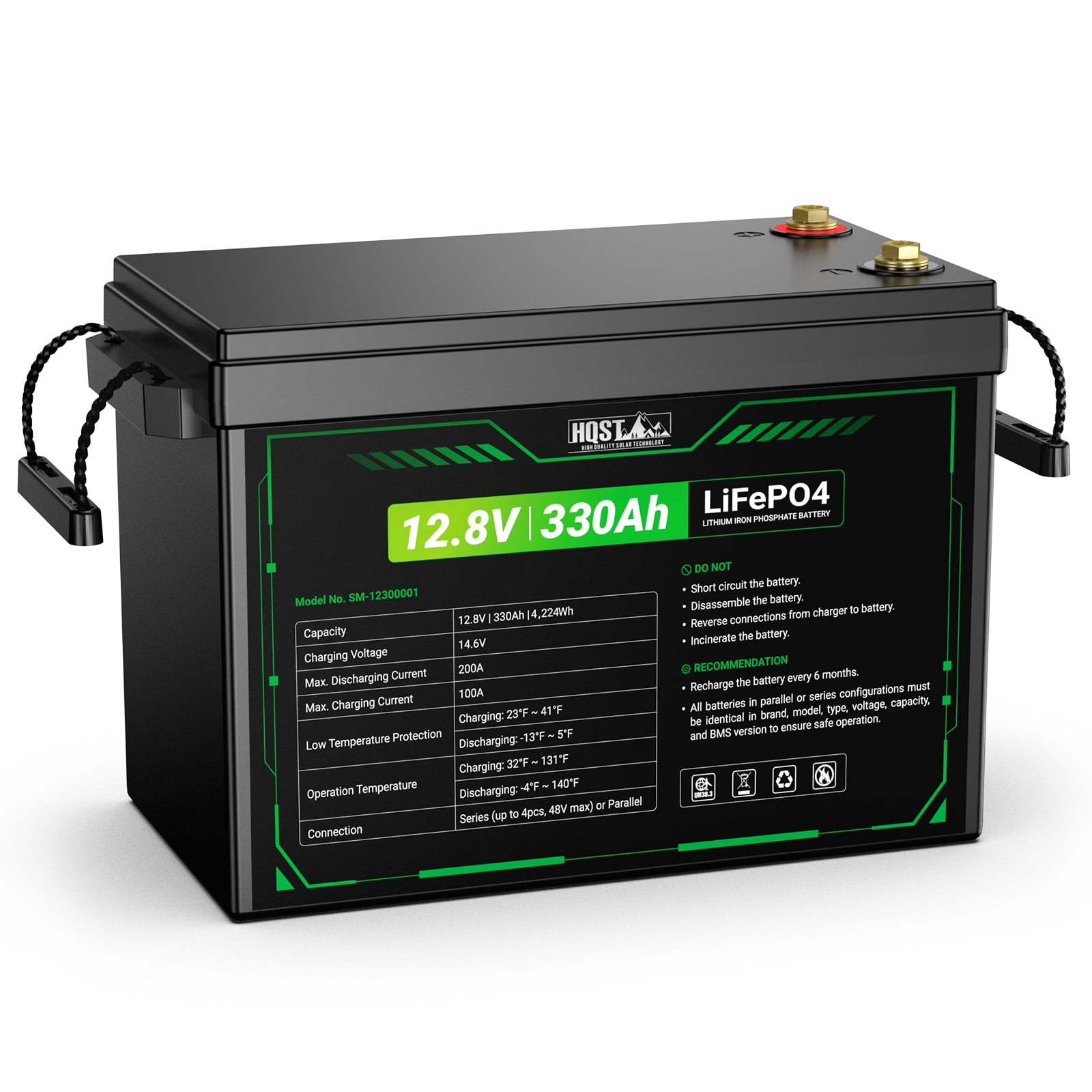 HQST 12V 300Ah (330Ah) Mini Size LiFePO4 Battery, Automotive-Grade Cells with 200A BMS, 4224Wh Energy, Perfect for RV, Trolling Motor, Boat, Solar Off-Grid, Home Emergency Backup