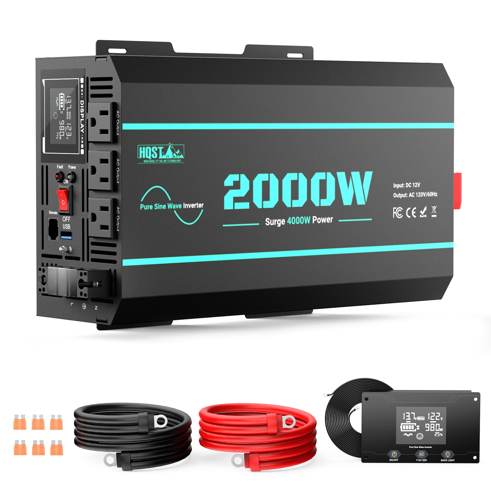 Rv Solar Inverter HQST 2000W Pure Sine Wave Inverter 12V DC to 110V AC Converter, w ...