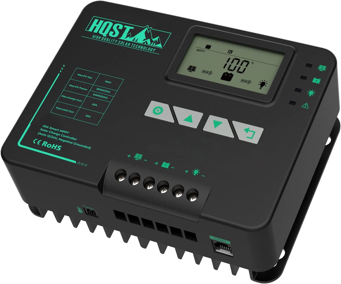 HQST MPPT Solar Charge Controller 20 Amp Negative Grounded Controller