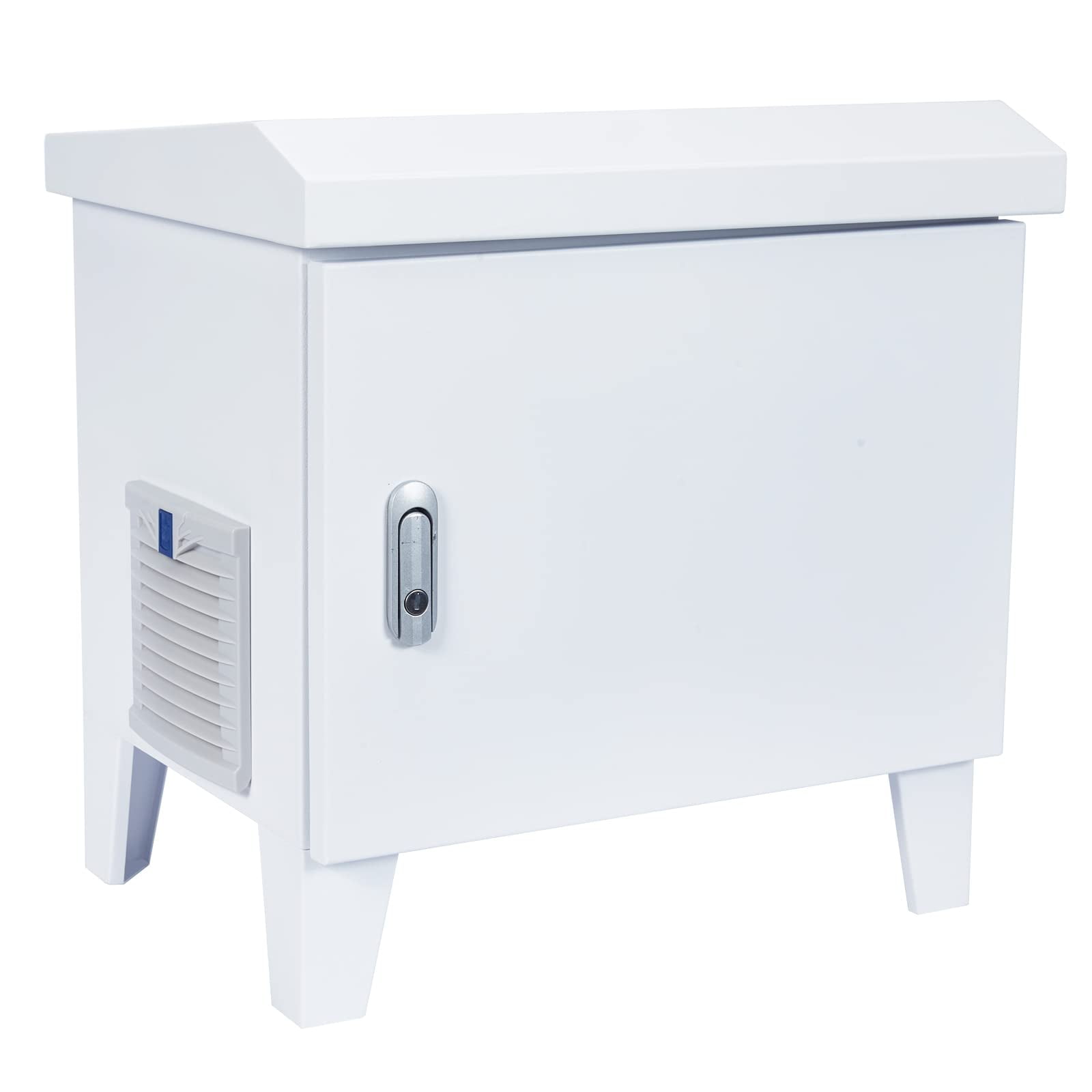 White Weatherproof Outdoor Cabinet with Cooling Fan and Pre-wired Outlet