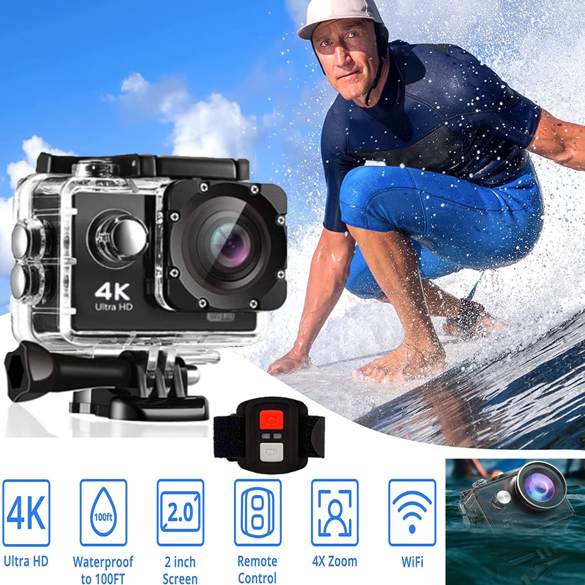 4K Sports Camera - 16MP - Waterproof (30M) - by NexGadget 