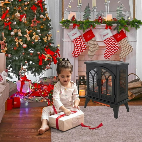 HQZX 24" Portable 3D Infrared Electric Fireplace with Remote Control, Freestanding Heater, Black