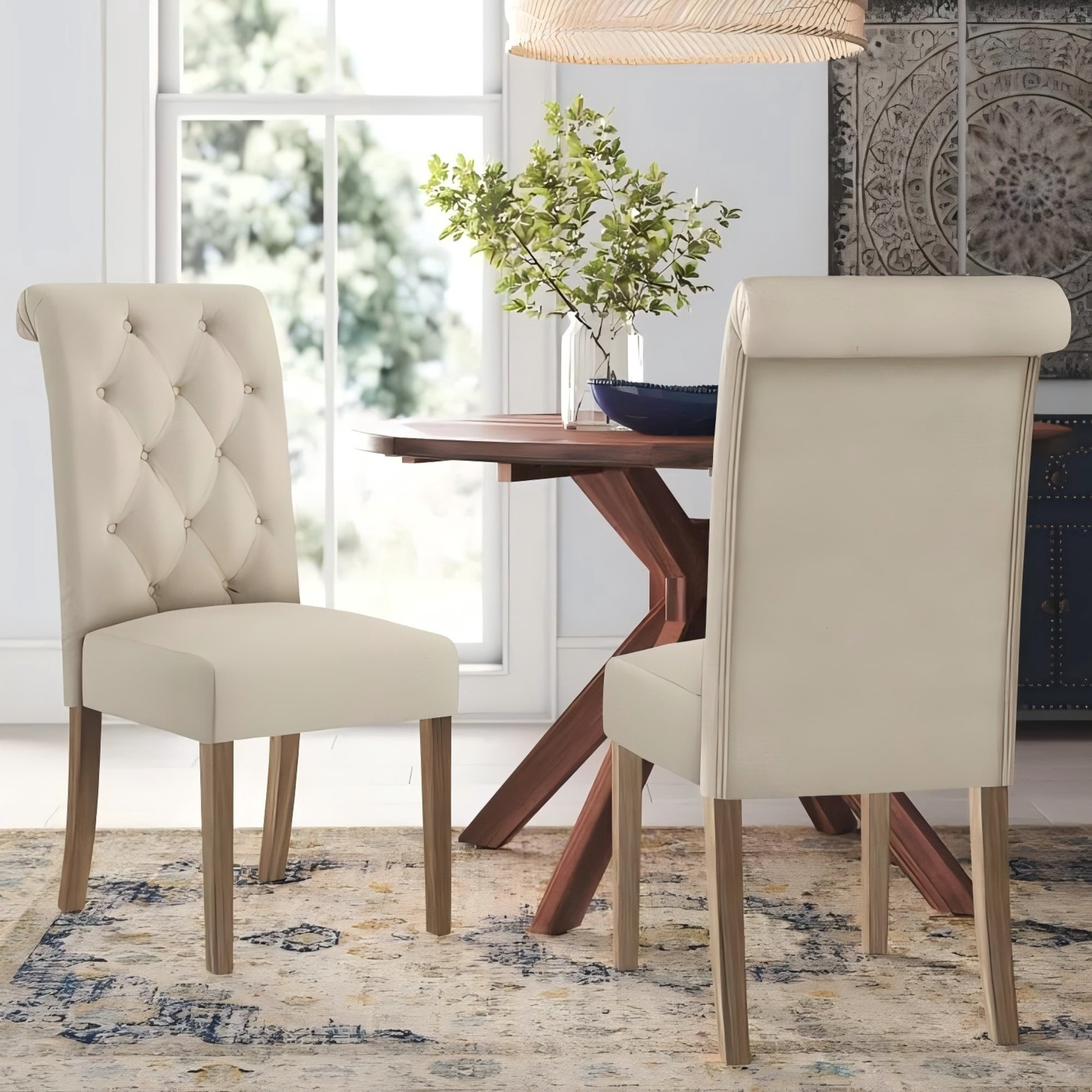 HQZX Classic Solid Wood Leg Dining Chair, Tufted Button