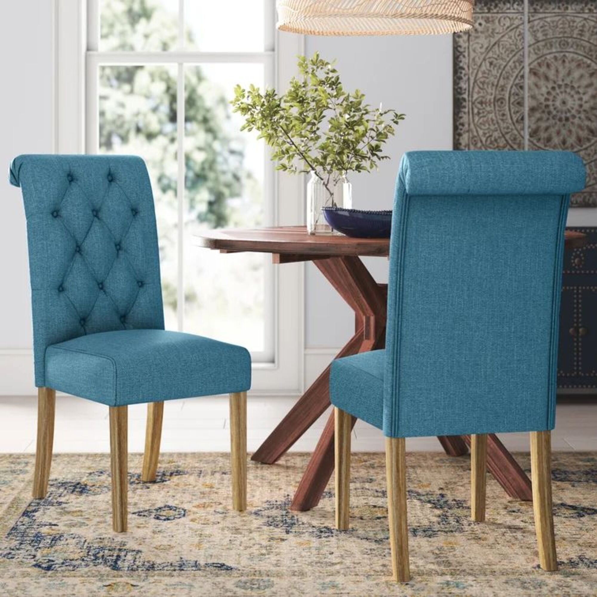 HQZX Classic Solid Wood Leg Dining Chair, Tufted Button