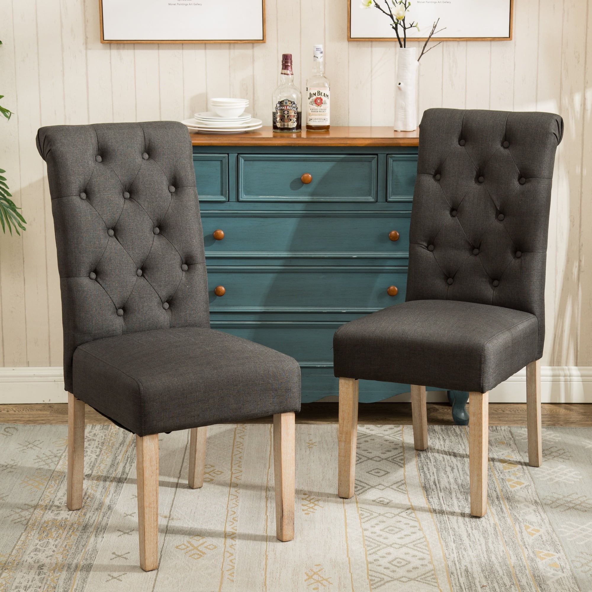 HQZX Classic Solid Wood Leg Dining Chair, Tufted Button