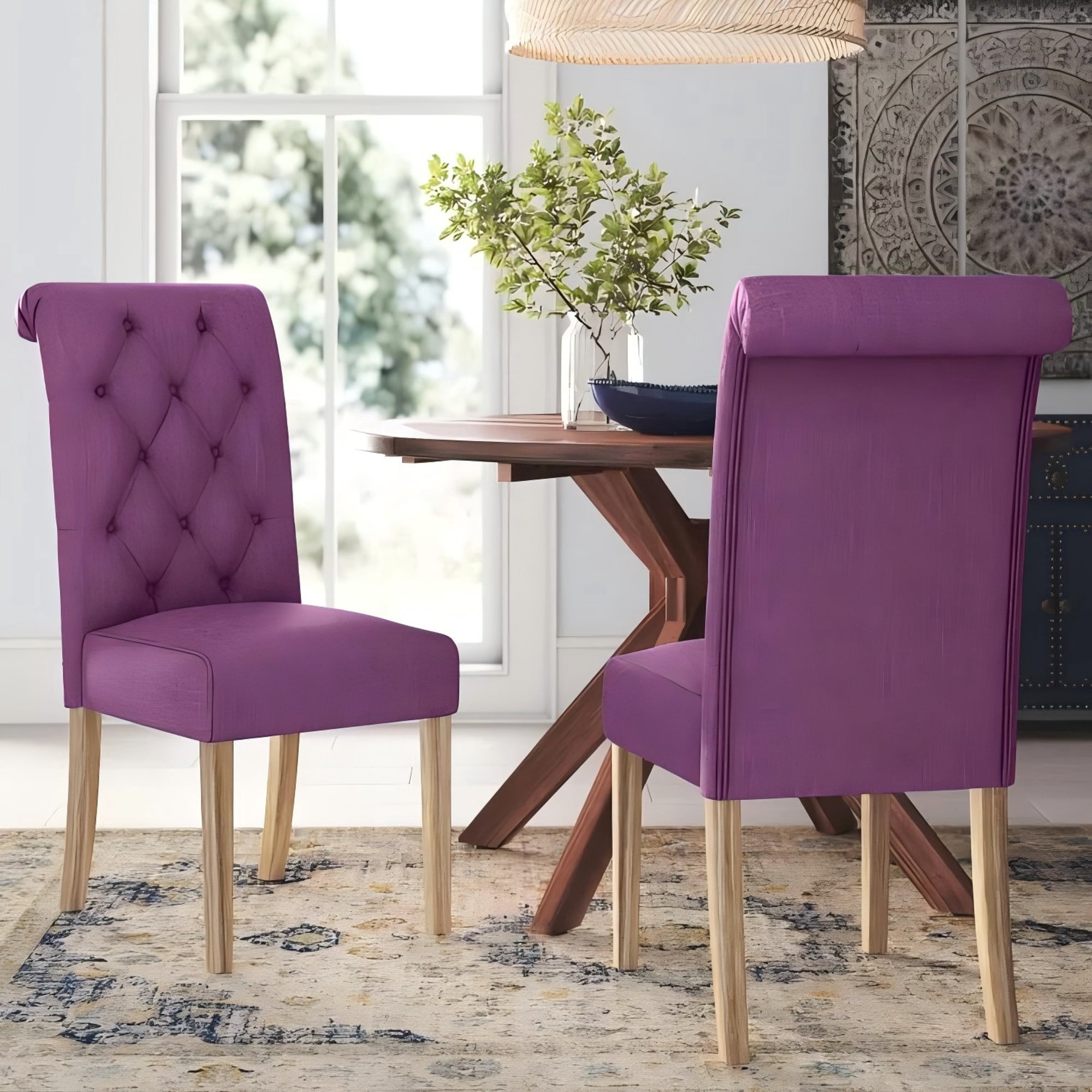 HQZX Classic Solid Wood Leg Dining Chair, Tufted Button