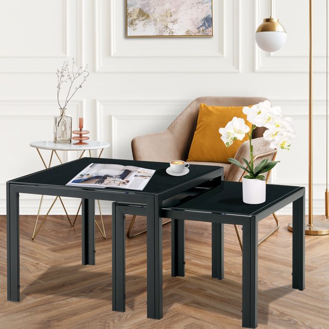 HQZX Coffee Table Set of 2,Modern Nesting Coffee Table with Metal Frame