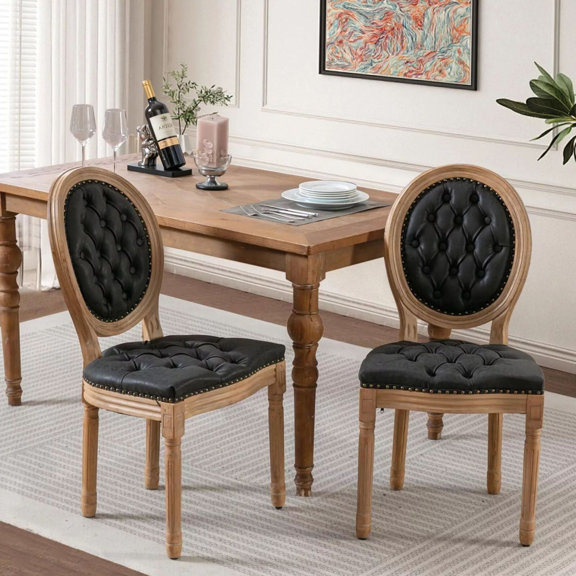 HQZX European Style Solid Wood Frame Luxury Dining Chairs with