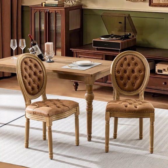 HQZX European Style Solid Wood Frame Luxury Dining Chairs with Nailhead Trim,Set of 2,Orange