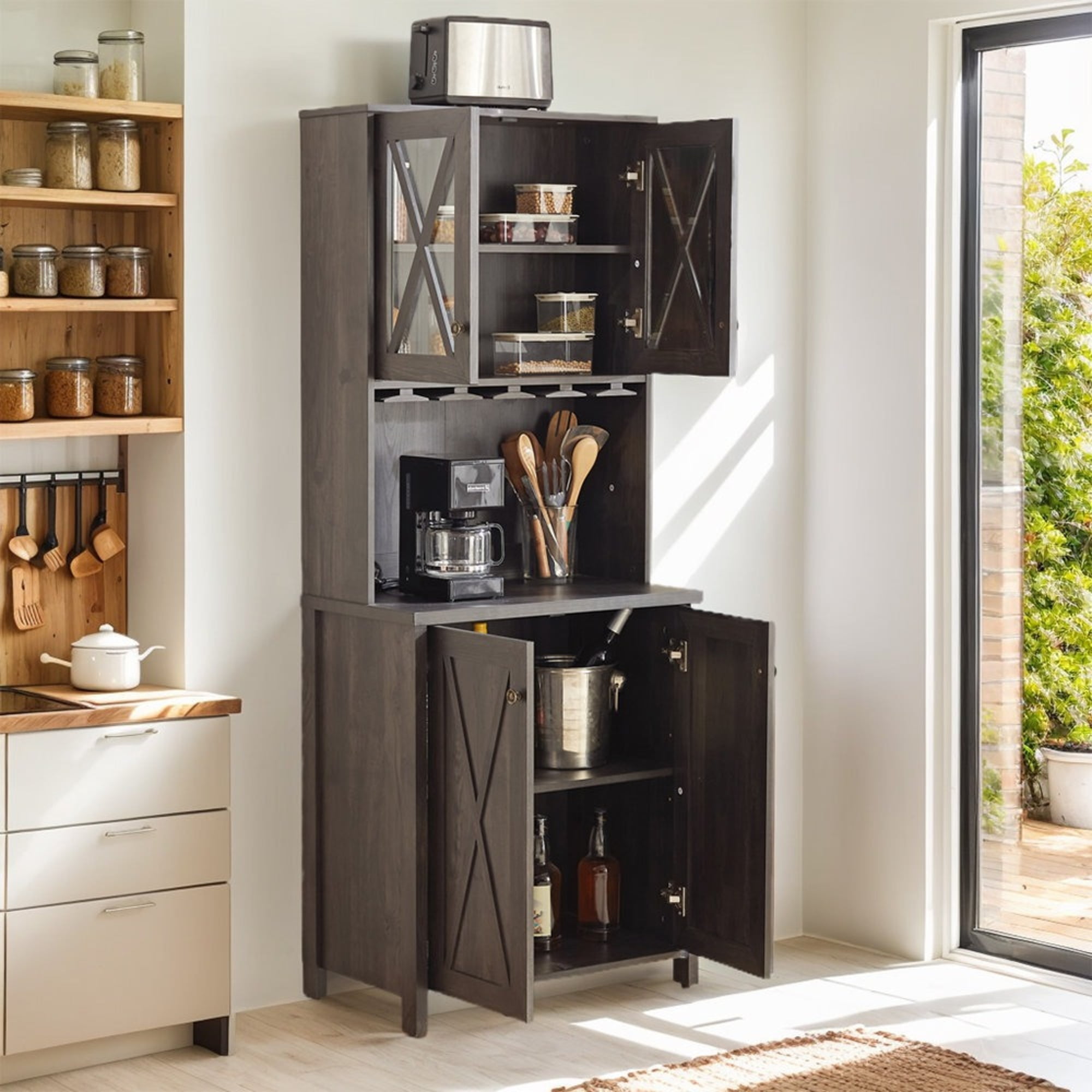 HQZX Farmhouse Wine Cabinet,Sideboard Buffet Cabinet with 4 Doors