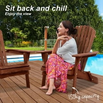 HQZX Foldable Wood Adirondack Chair Set of 2,Outdoor Accent Lounge Chair for Patio,Dark Brown