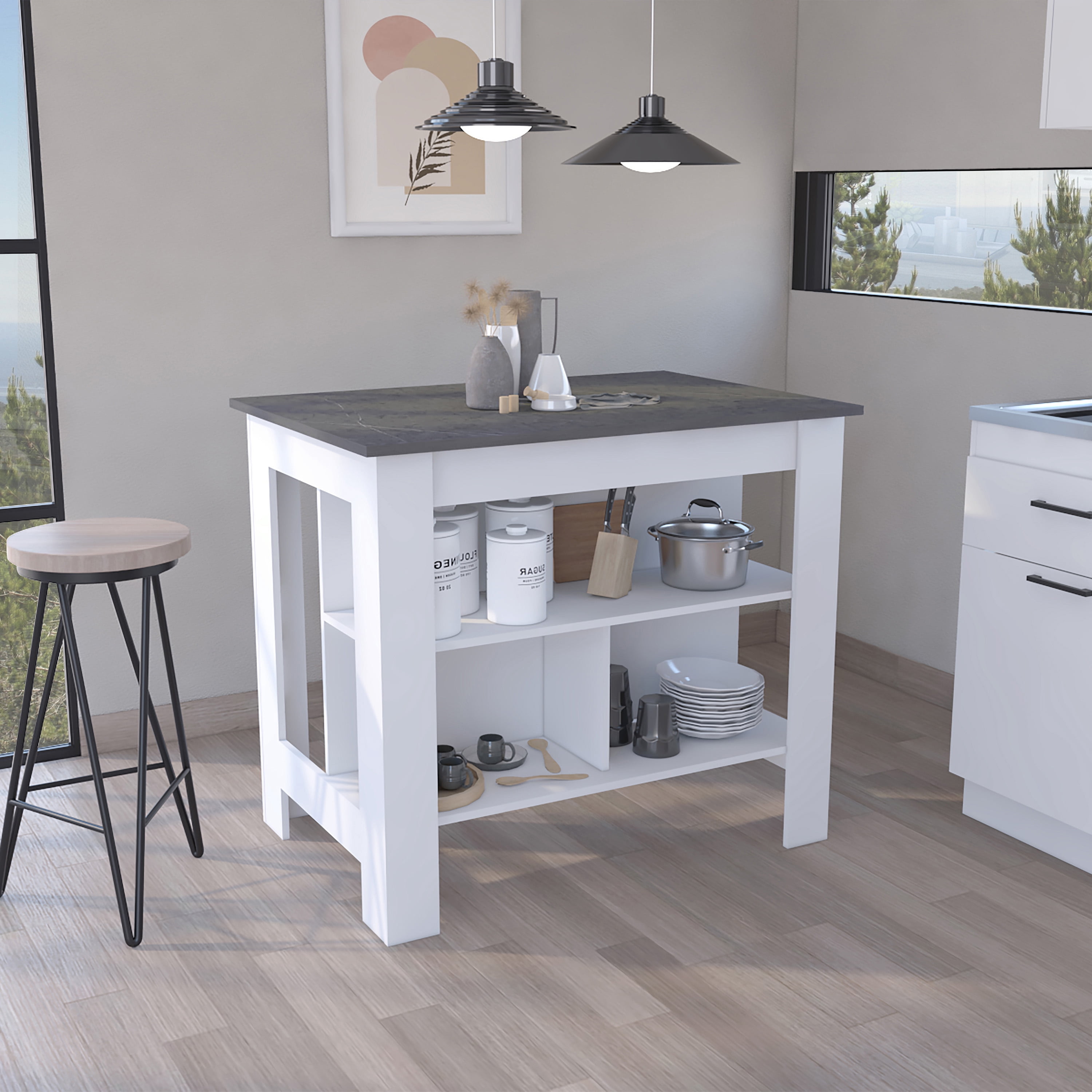HQZX Kitchen Island Dozza, Three Shelves, 35.4