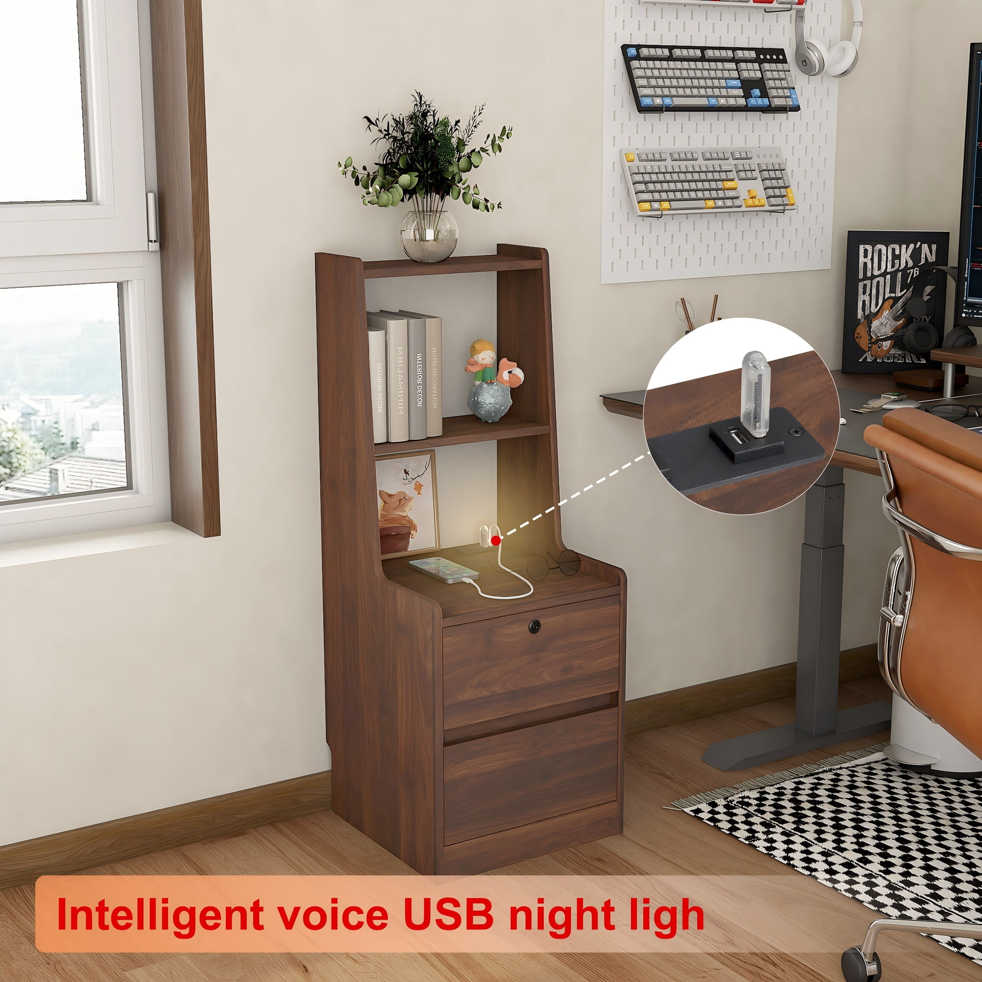 ドレッサー HQZX LED Nightstand with Charging Station ,Bedside Table with
