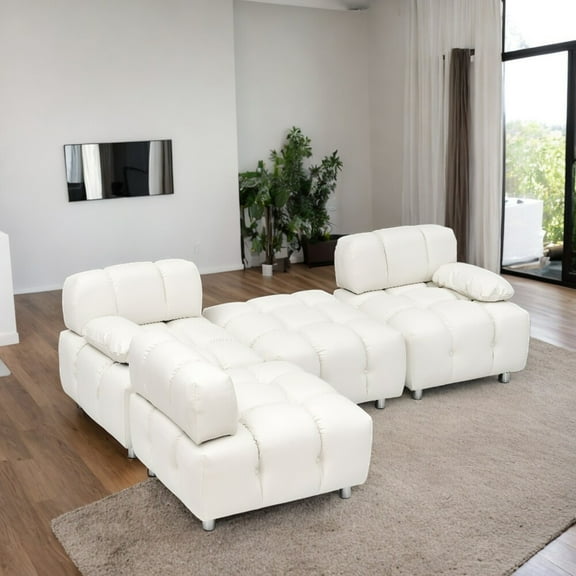 HQZX Luxury Modular Sectional Fabric Sofa,4 Seats with Chaise,for Living Room,Bedroom,White