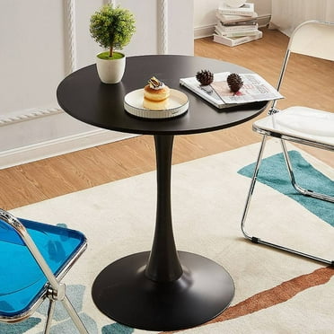 HQZX Mid Century Black Round Dining Table, Coffee Table, 31.5 Inch, Metal Base Table, Seats 2-4