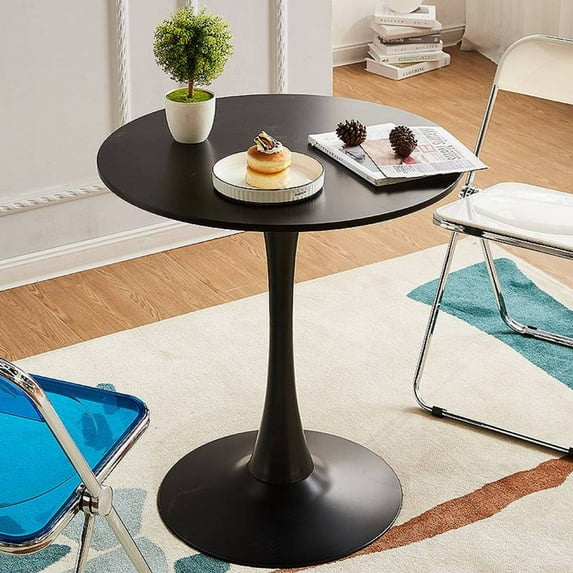 HQZX Mid Century Black Round Dining Table, Coffee Table, 31.5 Inch, Metal Base Table, Seats 2-4