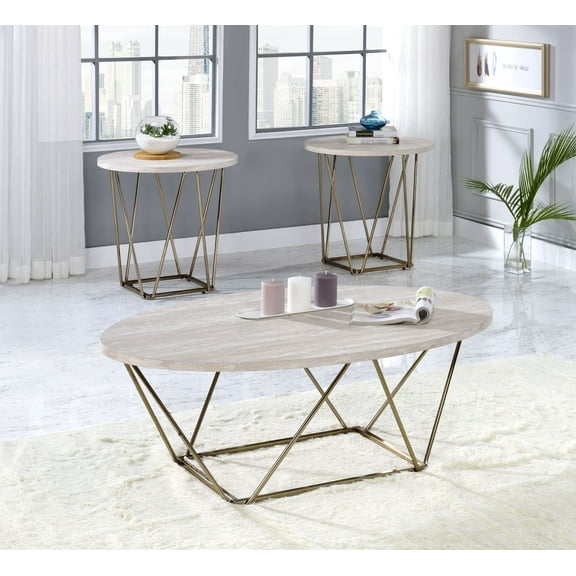 HQZX Modern 3-piece Dining Table Set, Small Coffee Table, Imitation Marble Paper Tabletop - White