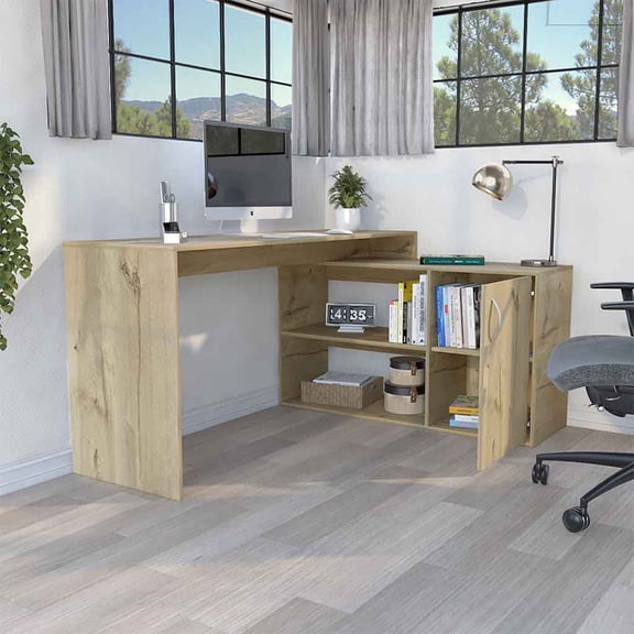 HQZX Modern L-Shaped Computer Desk, Adult Lap Desks, Particle Board, 45.9 x 59.6 ,Beige