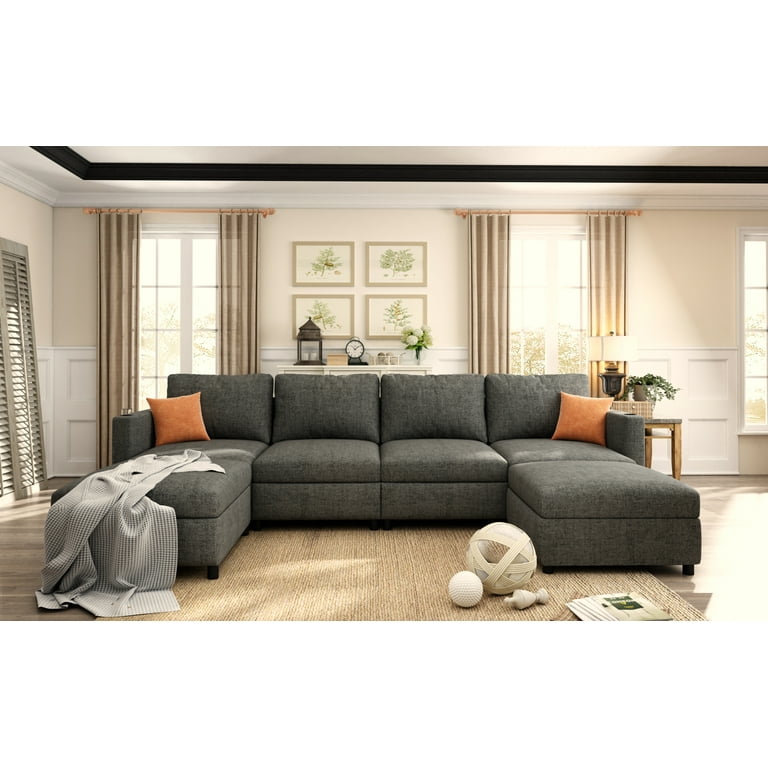 HQZX Modern Large Sofa with Storage and Footstool, 6 Seater