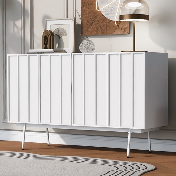HQZX Modern Storage Cabinet with 4 doors, Metal Legs, MDF, Suitable for Living Room, Kitchen
