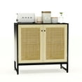thumbnail image 1 of HQZX New Mid-Century Sideboard with 2 Rattan Arched Door ,Accent Storage Cabinet,Black, 1 of 7
