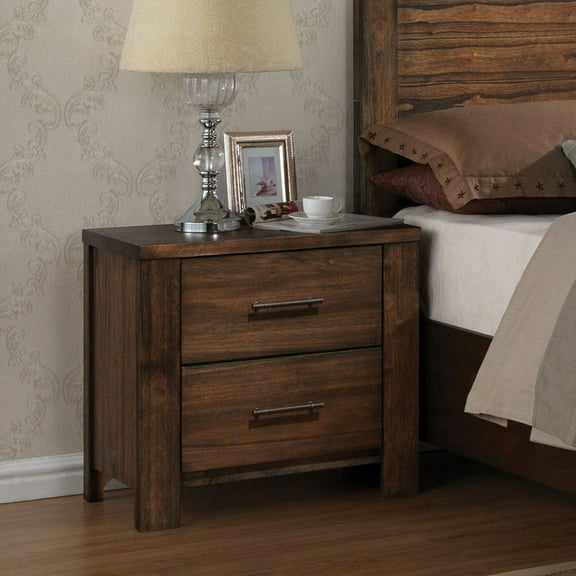 HQZX Oak Bedside Table,Vintage Nightstand,2 Drawers,Antique Brass Handles,for Bedroom,Brown
