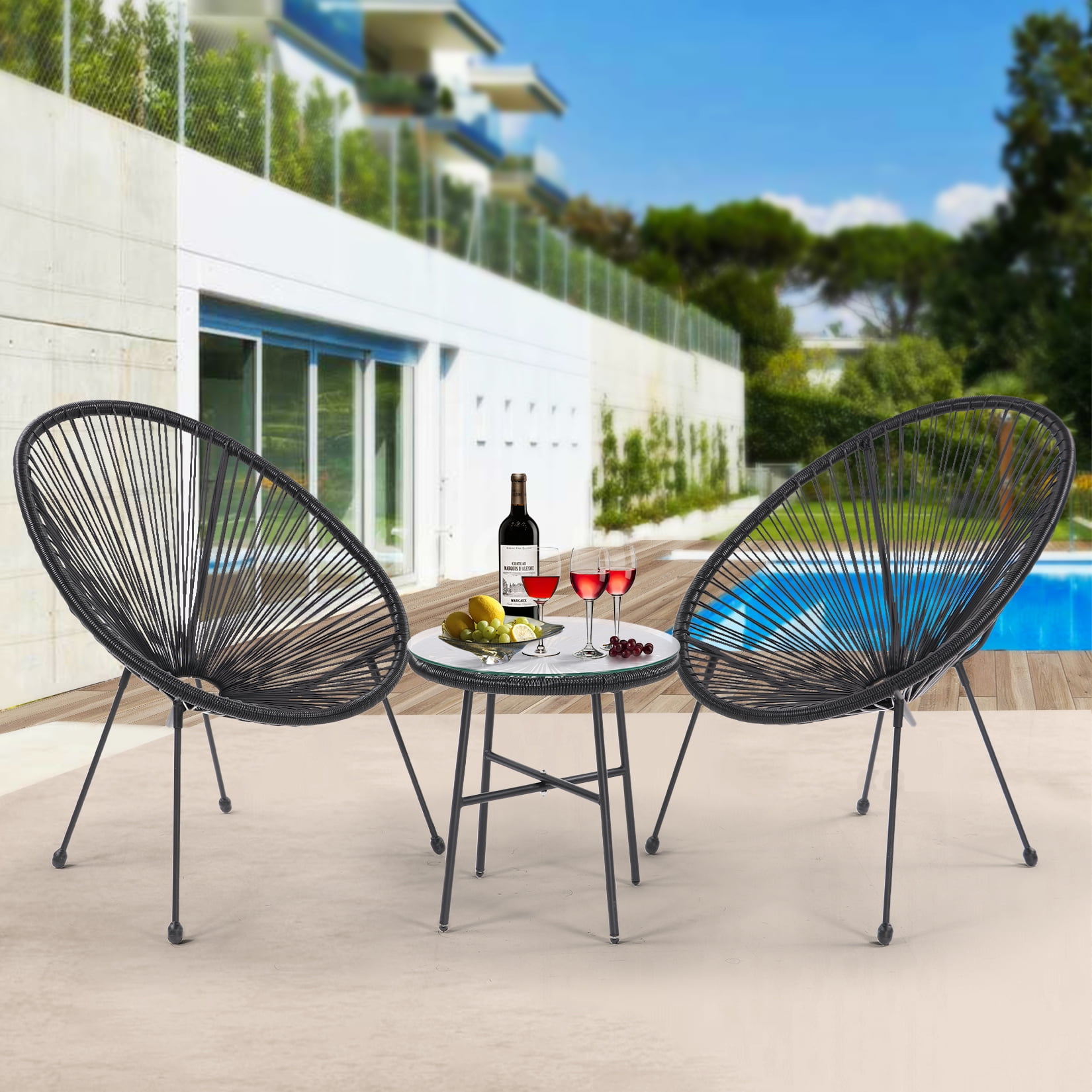 HQZX Outdoor Rattan Patio Furniture Set with Side Table, Set of 3