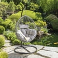 thumbnail image 1 of HQZX Outdoor Wicker Hanging Egg Chair, Hanging Basket Chair, Metal Frame with Waterproof Pad, Gray, 1 of 7