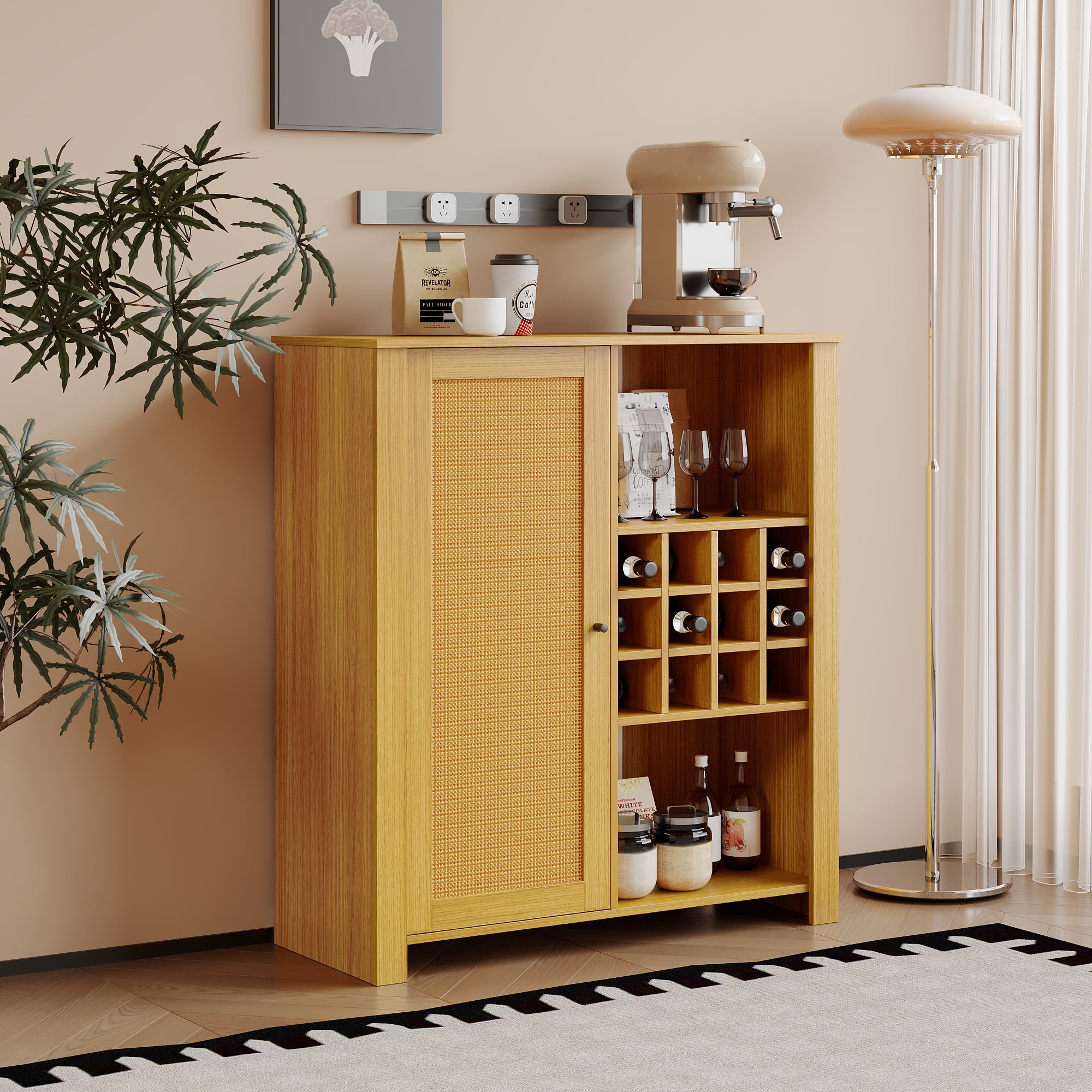 家具 cabinet HQZX Rattan Storage Cabinet with 2 Adjustable Shelves,Dining