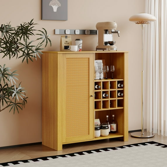 HQZX Rattan Storage Cabinet with 2 Adjustable Shelves,Dining Cabinet,Wine cabinet for Living Room