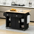 thumbnail image 1 of HQZX Rolling Kitchen Island with Oak Flip,2 Drawer Storage Cart,Sliding Barn Door,52.2"L,Black, 1 of 15