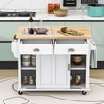 thumbnail image 1 of HQZX Rolling Kitchen Island with Oak Flip,2 Drawer Storage Cart,Sliding Barn Door,52.2"L,White, 1 of 16