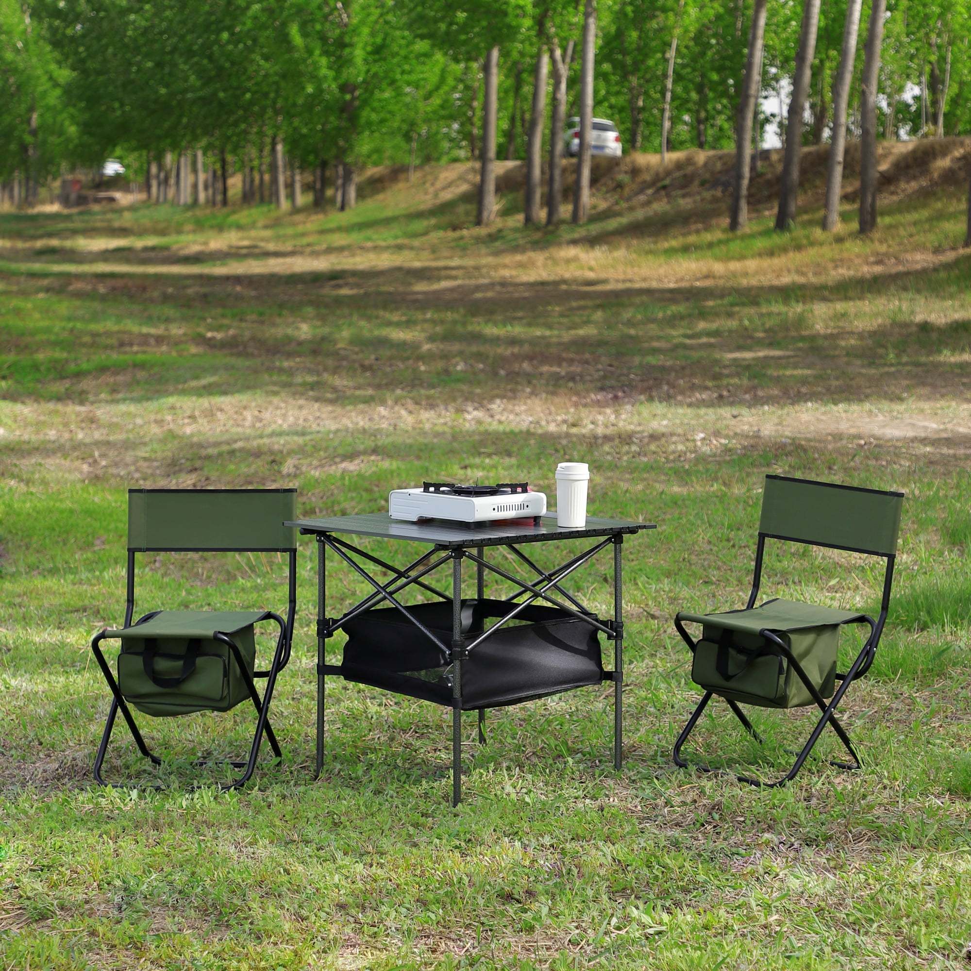 HQZX Set of 3 Folding Outdoor Aluminium Table and Chairs Set