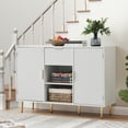 thumbnail image 1 of HQZX Wooden Wave Pattern Storage Cabinet 2 Doors with 1 Drawer Buffet, Dining Room Sideboard, White, 1 of 13