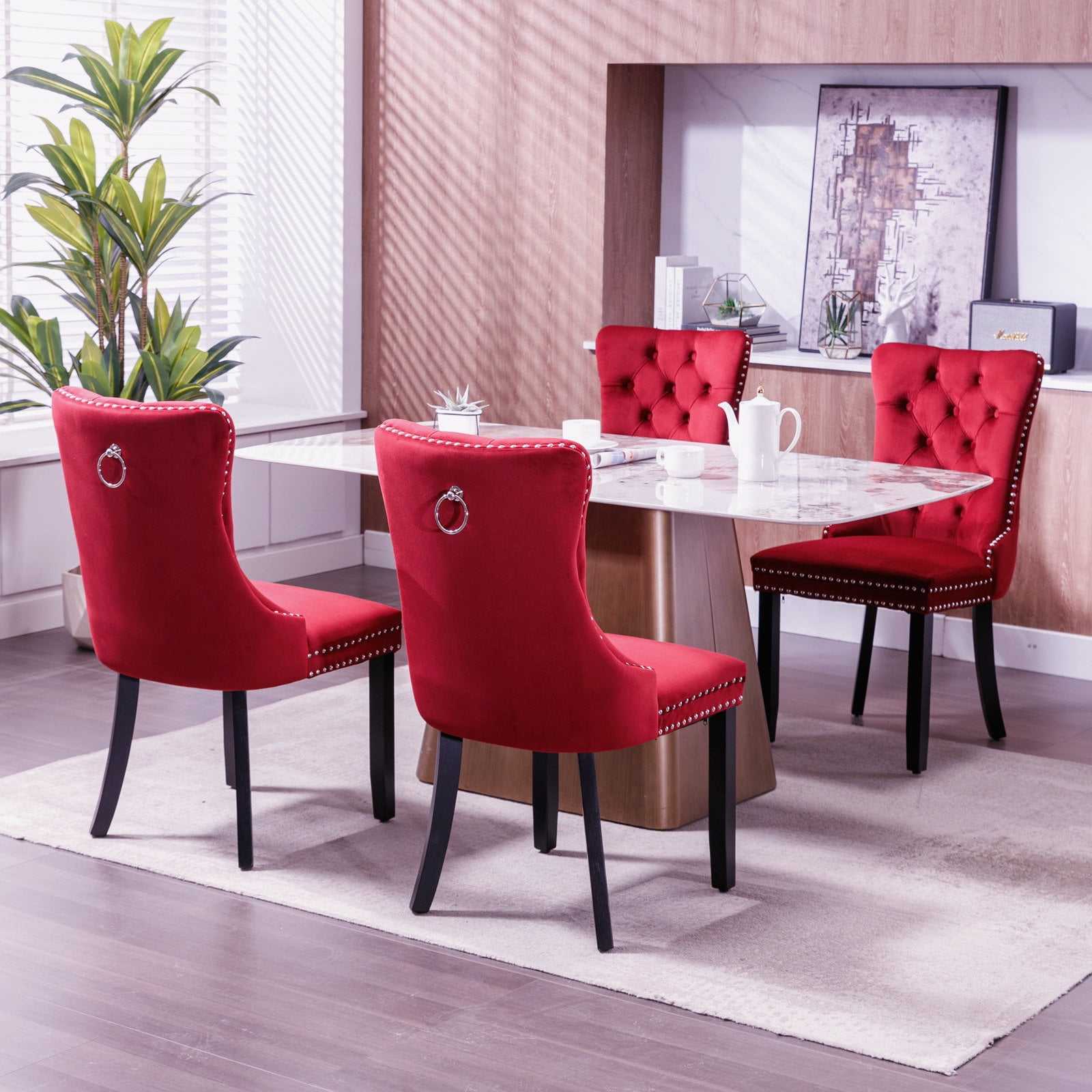HQZX Velvet Dining Chairs Set of 2,Tufted Dining Chairs Set of 2, Dining Room Furniture,Red