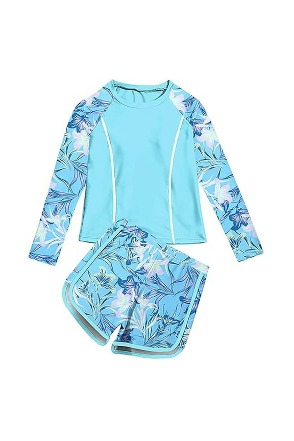 Girls Rash Guard Swimsuits 2 Piece Bathing Suit UPF 50+ Summer Swimwear Bathing Suit for Beach Sizes 12-13 Years