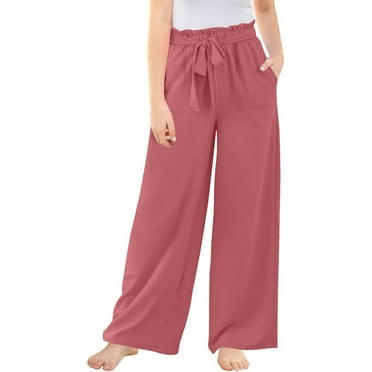 HQiJIAN Girls Wide Leg Pants High Elastic Smocked Waist Casual Flowy Cute Long Trousers Casual Flowy Pants Sizes 5-6 Years