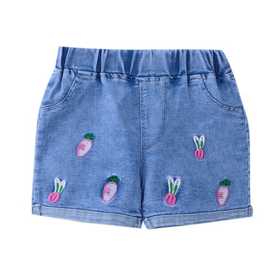 HQiJIAN Toddler Baby Girls Summer Denim Shorts Elastic Waistband Cute Jeans Kids Cute Print Pants Sizes 3-4 Years