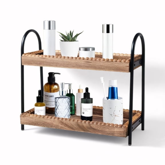 HQinX 2-Tier Bathroom Counter Organizer, Wood Makeup Organizers for Vanity,Storage for Cosmetic, Skincare, Perfume