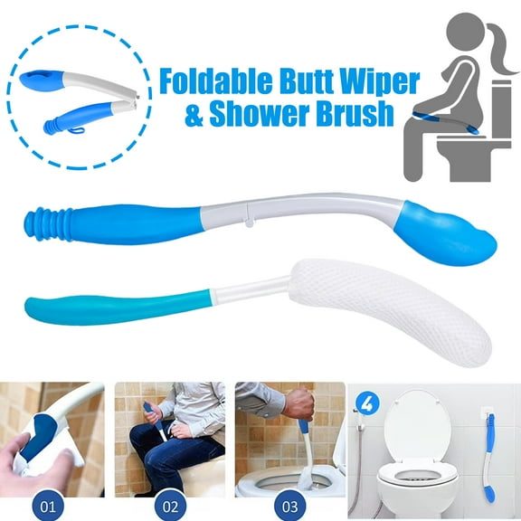 HQinX 2-in-1 Toilet Aid Set for Wiping,Foldable Butt Wiper & Shower Brush for People Overweight,Elderly and Disabled,Bathroom Personal Care
