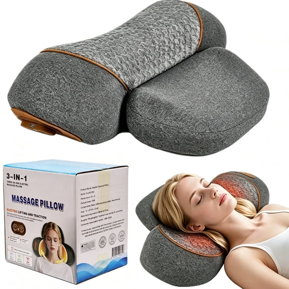 HQinX 3-in-1 Neck Massager Pillow with Heat & Neck Traction, Rechargeable Cervical Neck Pillow for Neck Comfort, Ergonomic Support Pillow for Home Office Travel, Gifts for Family Friends