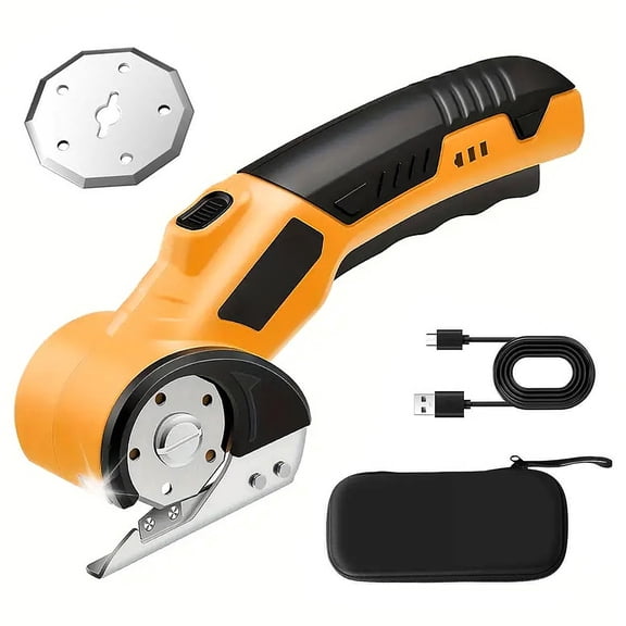 HQinX Electric Scissors, Cardboard Cutter, with Storage Case, LED Light, High-Efficiency Brushless Motor, Tungsten Steel Blade, for Fabric, Carpet