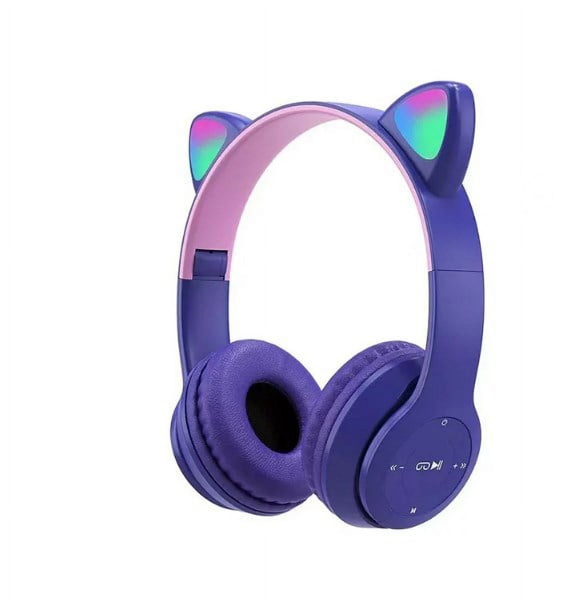 HQinX Kids Headphones, Cat Ear Wireless Headphones, LED Light Up Bluetooth over on Ear Purple Headphones for Boy Girl With Microphone, Purple