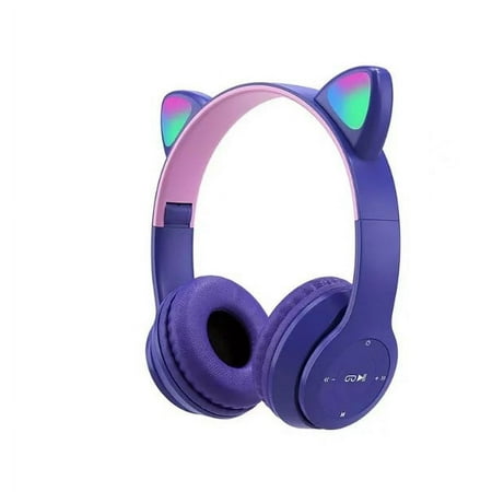 HQinX Kids Headphones, Cat Ear Wireless Headphones, LED Light Up Bluetooth over on Ear Purple Headphones for Boy Girl With Microphone, Purple