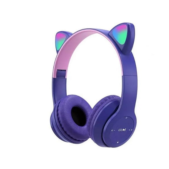 HQinX Kids Headphones, Cat Ear Wireless Headphones, LED Light Up Bluetooth over on Ear Purple Headphones for Boy Girl With Microphone, Purple