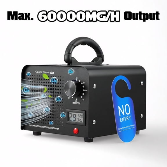 HQinX Ozone Generator 60000mg/h,Portable Ozone Machine with Hygrometer & Timer for Removes Odors,Air Purifier for Home & Car,Offices
