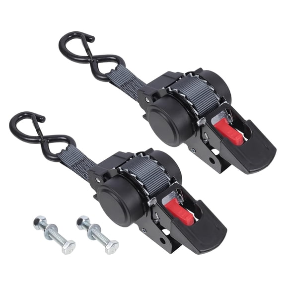 HQinX Retractable Ratchet Straps - 1 in x 10 ft Medium Duty Bolt-on Tie Down Straps, 1500lbs Break Strength for Cargo, Boat, Motorcycles, ATV (2pk)