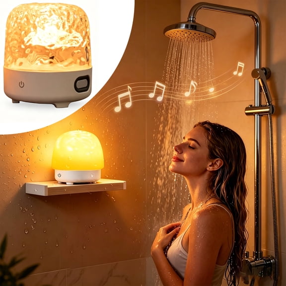 HQinX Shower Light with Bluetooth Speaker, Waterproof Shower Lamp, 16 Colors Ocean Wave Projector Light with Remote & Touch Control