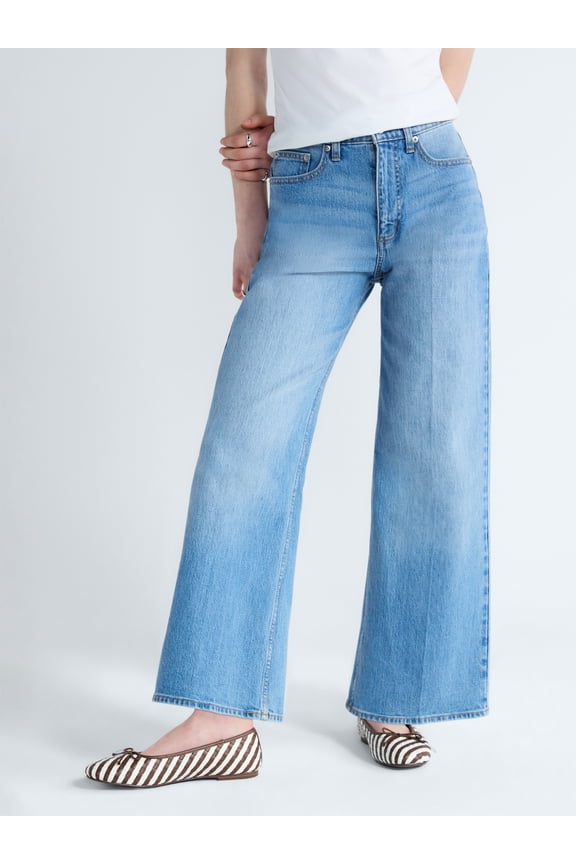 Women's and Women's Plus High Rise Cropped Wide Leg Jeans, Sizes 0-22W